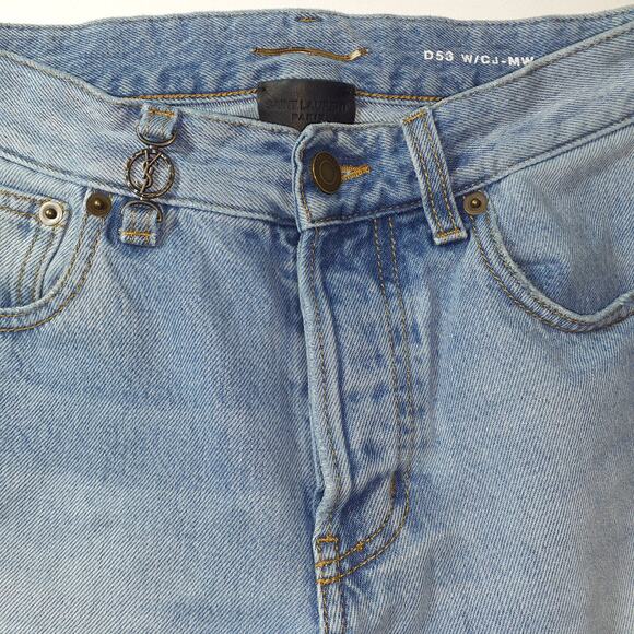 Saint Laurent 'Cassandre' Blue Embellished High-Rise Straight-Leg Denim Jeans - Picture 5 of 5